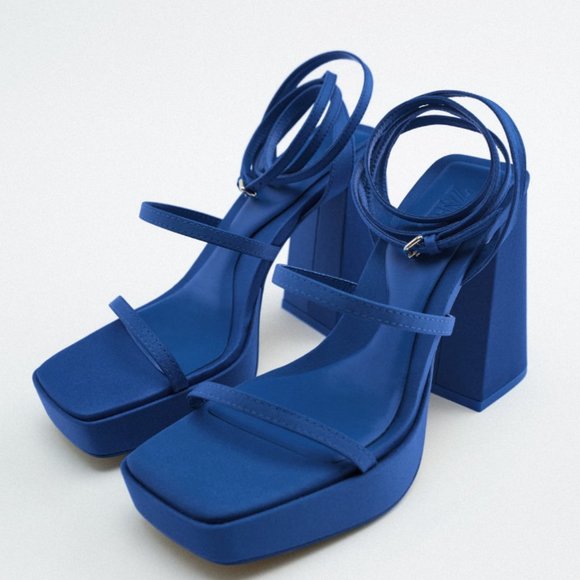ZARA BLUE STRAPPY PLATFORM HEEL SANDALS $129 - Picture 2 of 5